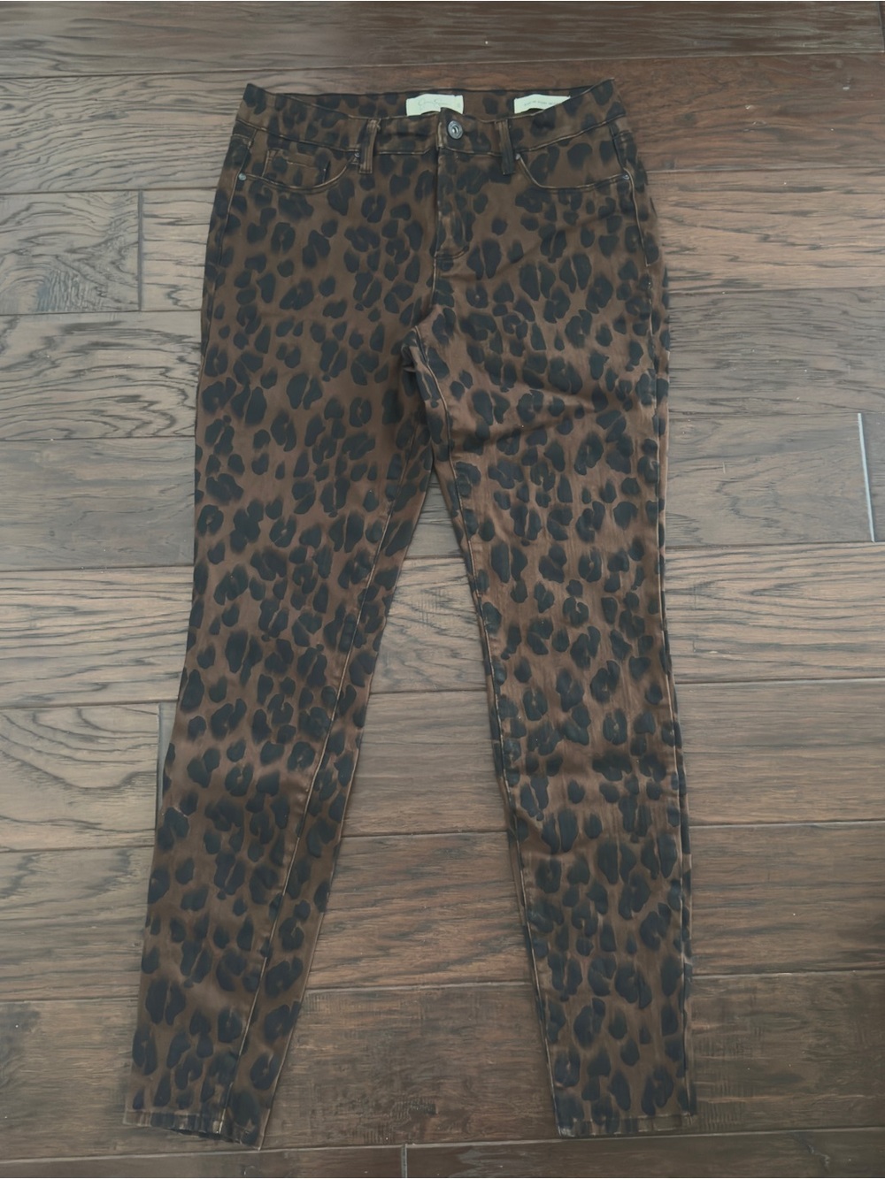 Jessica Simpson Kiss Me Super Skinny Jean Brown Women's 28 Leopard Print